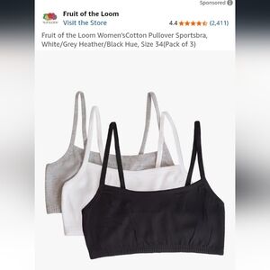 Fruit Of The Loom Set of Three Camisole Bras in Black, Gray, and White